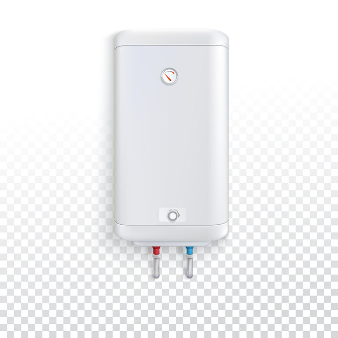 White electric water heater with controller and indicator of the heating water on transparent background. Vector illustration