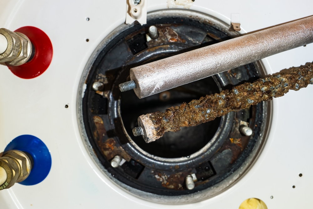 plumber checking anode rod