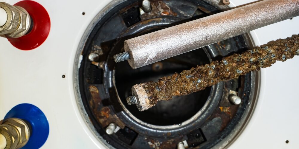 plumber checking anode rod