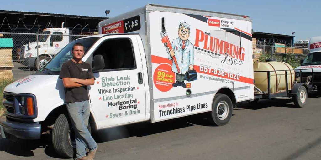 Plumber in van in Bakersfield, CA