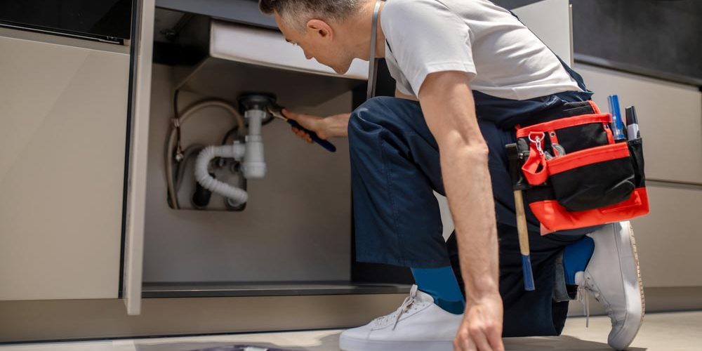Pipe under sink being installed Pipe under sink being installed
