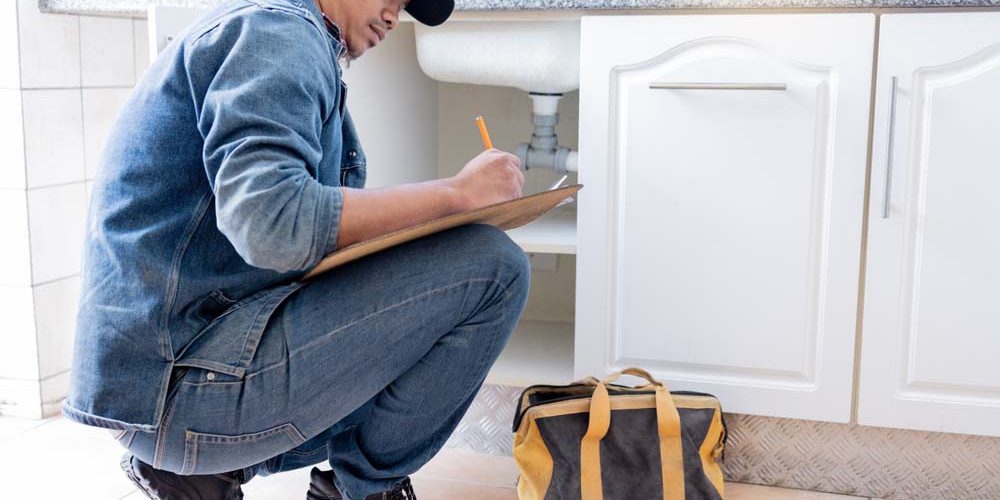 Plumber inspecting plumbing system Plumber inspecting plumbing system